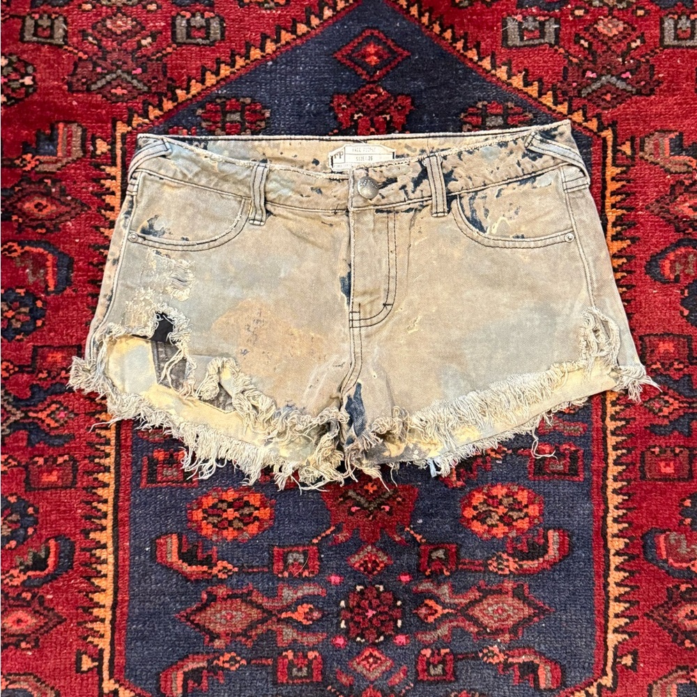 Free People Tan Jean Shorts Distressed Vintage Style